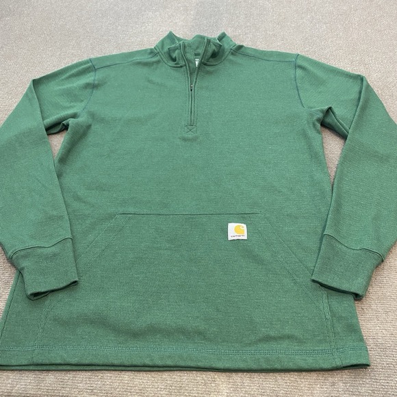 Carhartt Mens Medium Relaxed Fit Heavyweight 1/2 Zip Thermal Shirt Green 104428 - Picture 1 of 9